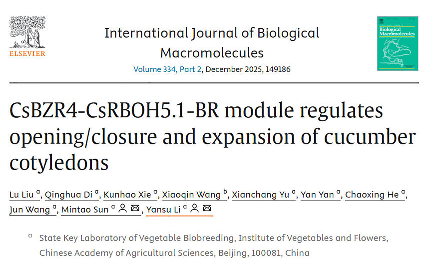 IJBM | Protected Cultivation Research Team Discovers Hydrogen Peroxide (H₂O₂) Regulates Cucumber Cotyledon Opening/Closure and Growth
