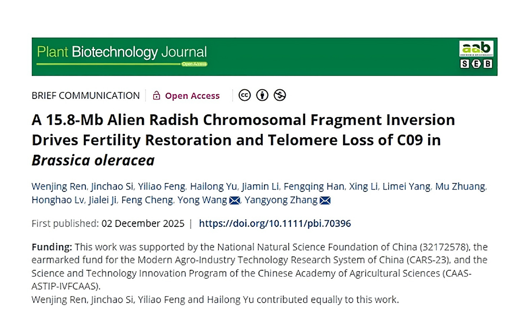 PBJ | Institute of Vegetables and Flowers Develops an Ogura CMS Fertility Restoration System in Brassica oleracea, Enabling Rapid Elimination of Alien Genomic Fragments