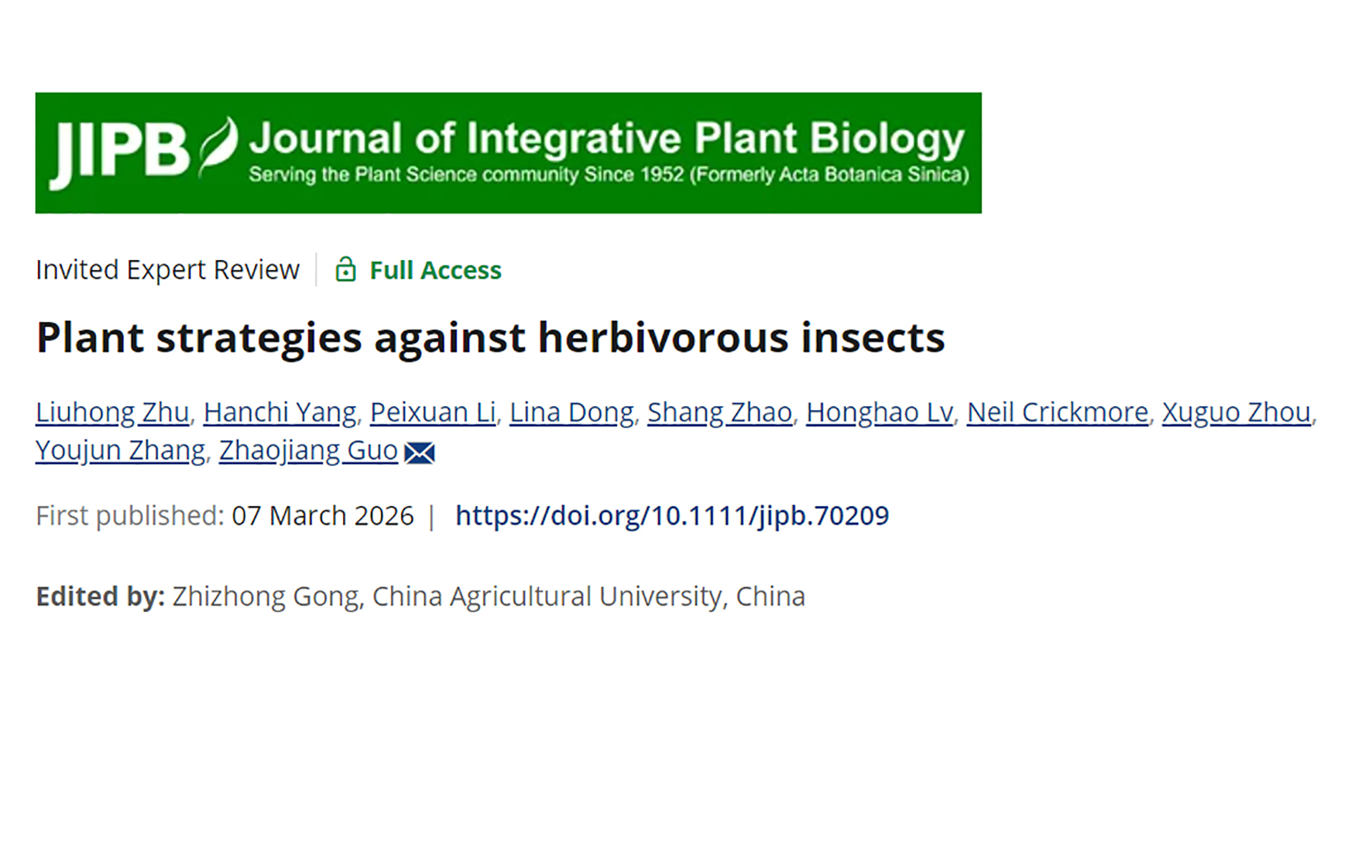 JIPB | Academician Zhang Youjun's Team / Researcher Guo Zhaojiang's Team Publish Review Systematically Elaborating the 
